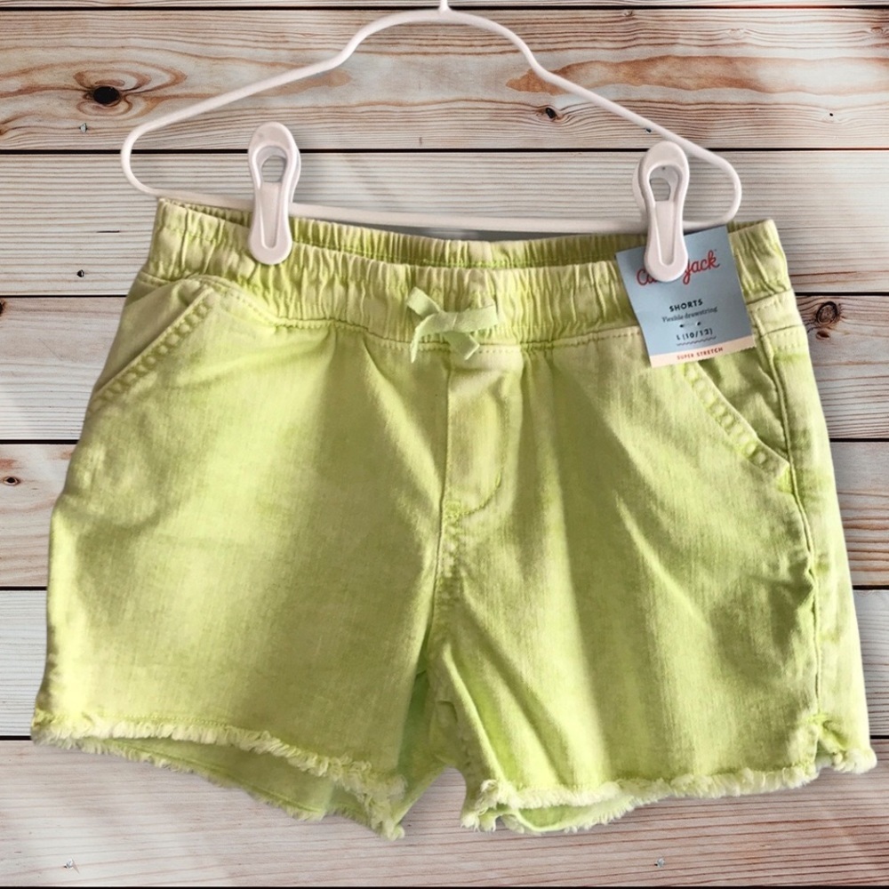 NWT! Cat & Jack lime green white washed fringe cut off jean shorts